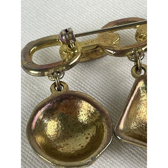 Vintage 80s Large Gold Tone Geometric Heart Square Circle Brooch Pin Statement - Picture 6 of 8